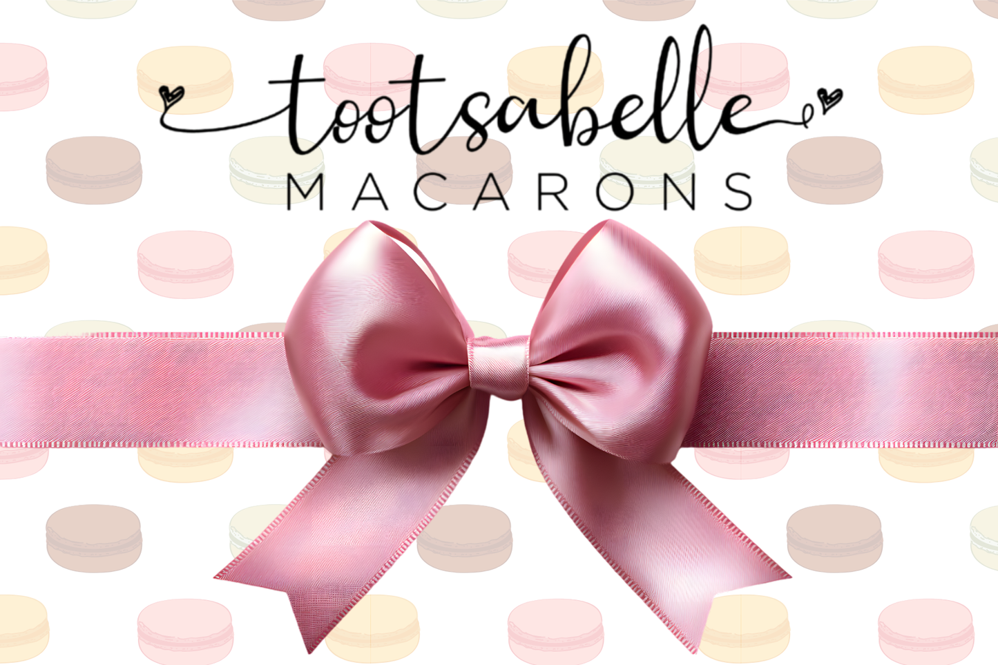 Tootsabelle Macarons logo with a pink bow and macaron pattern